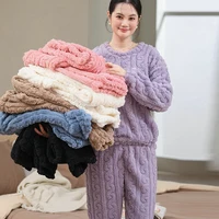 Women's Autumn and Winter Thermal Pajamas Sets Coral Velvet Jacquard Warm Loungewear Female Soft Comfortable Thickened Sleepwear 3
