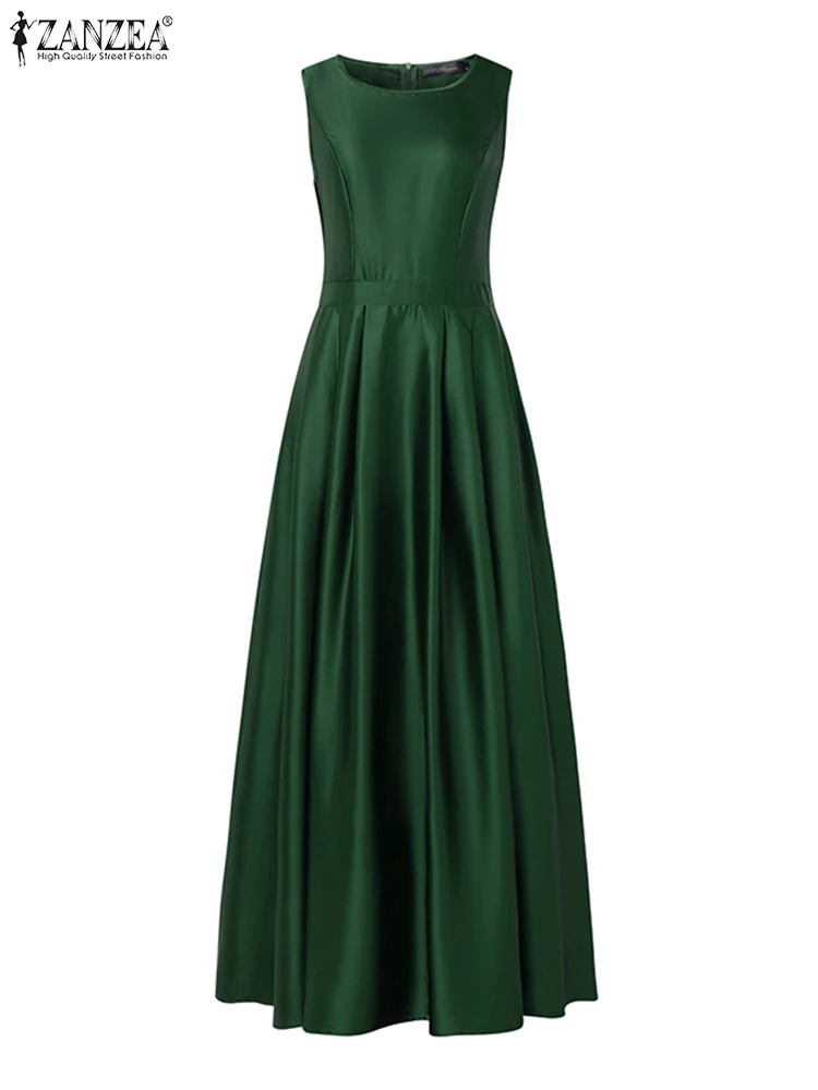 2025 zanzea elegante cintura festa vestido de verão feminino cetim seda maxi vestidos moda mangas tanques robe elegante férias vestido longo