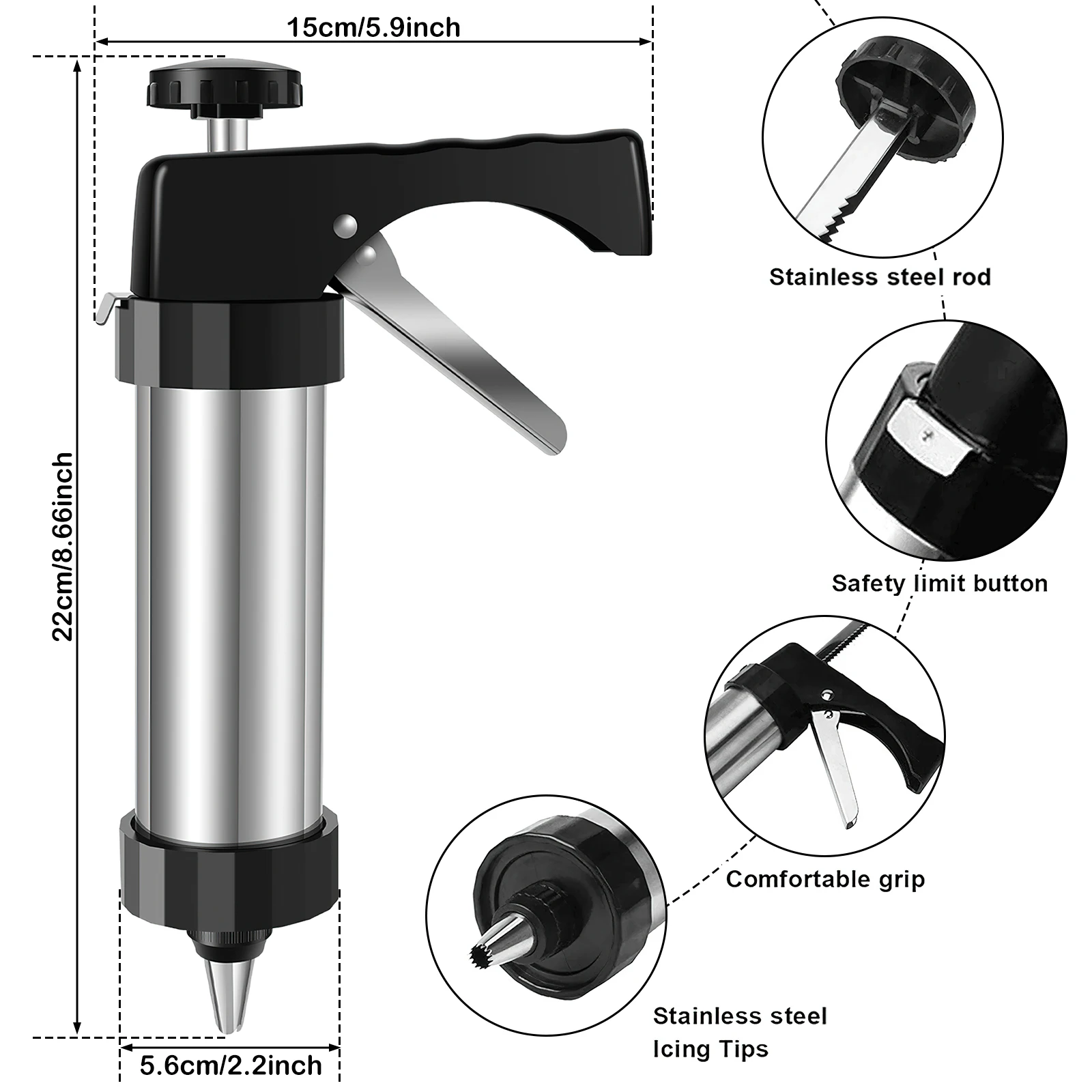 Cookie Maker Machine Stainless Steel Churros Gun Multifunctional Cookie Press with 13 Discs and 8 Icing Tips Kitchen Baking Tool