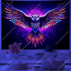 Animal Tapestry Psychedelic Eagle UV Reactive Tapestry Wall Hanging Hippie Room Decor Curtain Cloth Beach Towel Gift for Friend