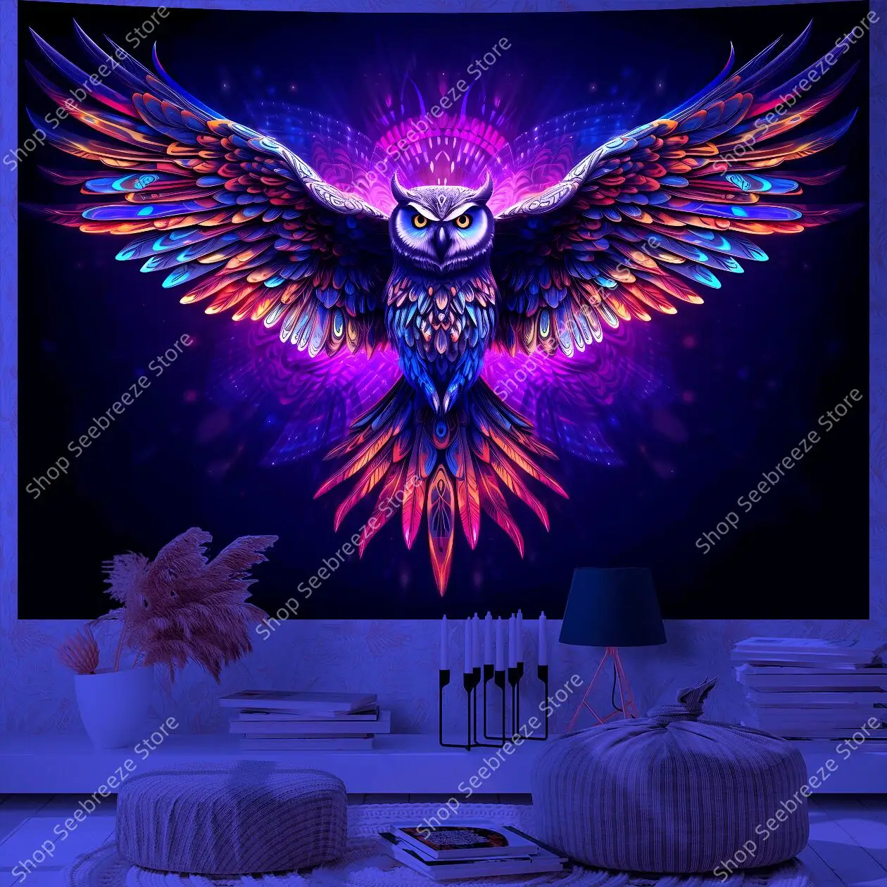 Animal Tapestry Psychedelic Eagle UV Reactive Tapestry Wall Hanging Hippie Room Decor Curtain Cloth Beach Towel Gift for Friend