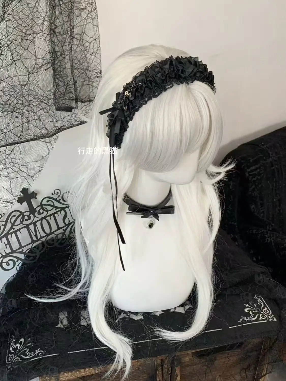 Harajuku Y2K Spicy Girl Lace Bow Headband Lolita Hair Accessory Niche Japanese Dark Gothic JK Subculture Headwear Hairhoops