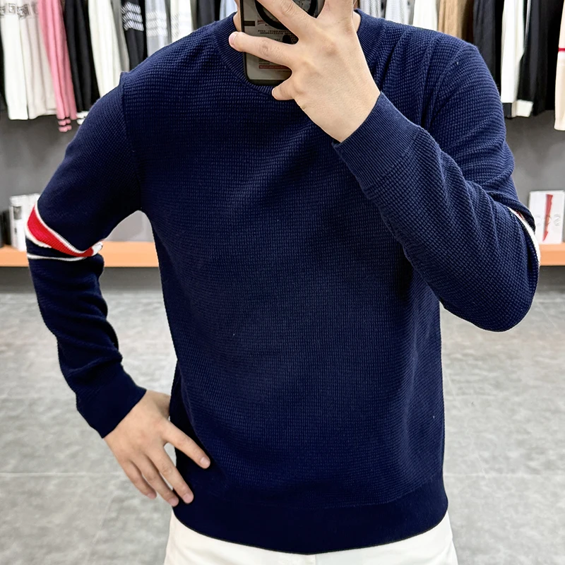 Spring and Autumn Knitted Sweater Men High Quality Round Neck Knitted Pullover Sweater Casual Business Slim Fit Knittwear Tops