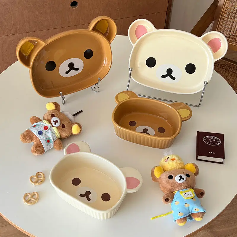 Outlet Rilakkuma Cartoon Ceramic Breakfast Plate Light Luxury Home Creative Large Dinner Tableware Dish Art Decor Gift
