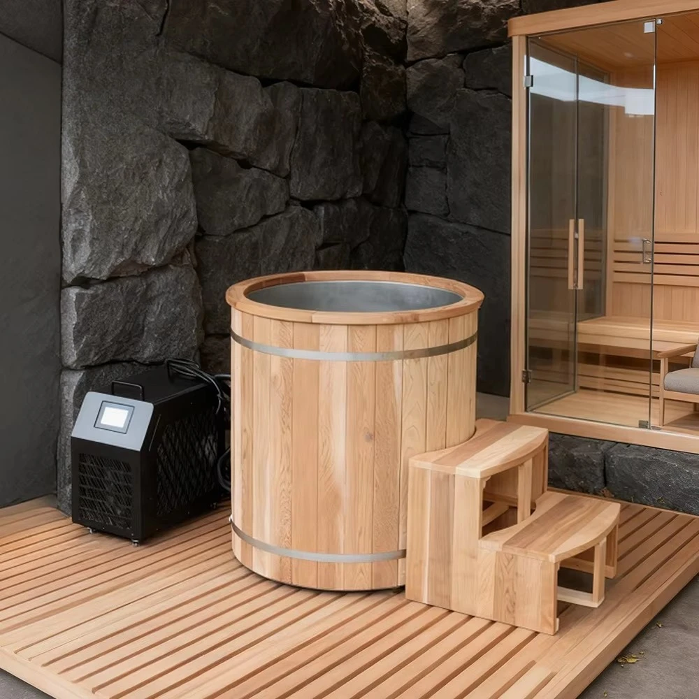 

New Design Wooden Ice Bath Cold Plunge Tub With Chiller And Filter 1 Person Freestanding Cold Plunge Ice Tub