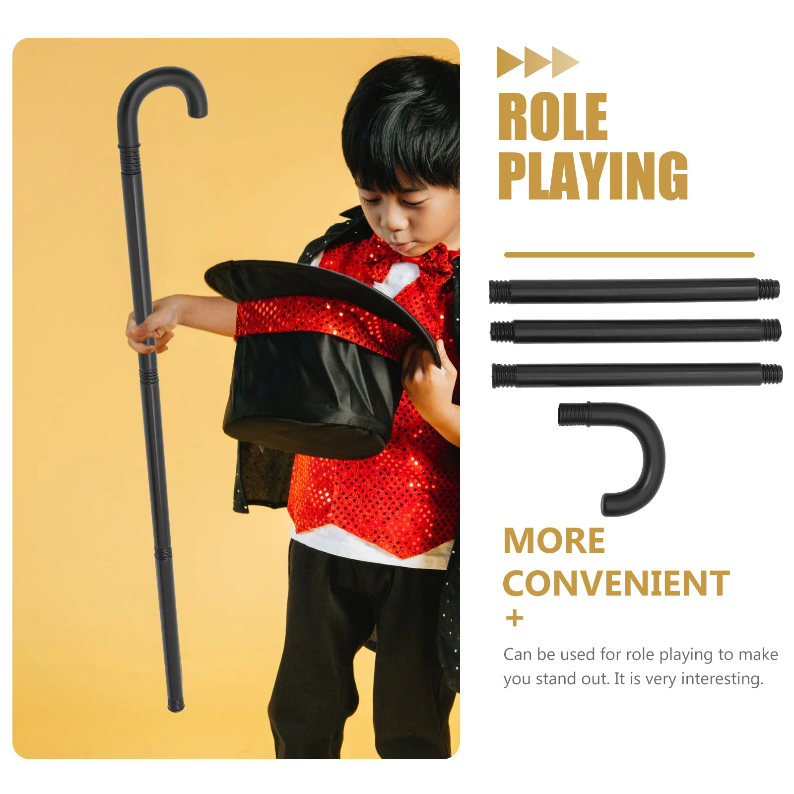 

Magician Crutch Plastic Stick Full Black Design Halloween Party Supplies Stage Performance Prop cosplay Accessory