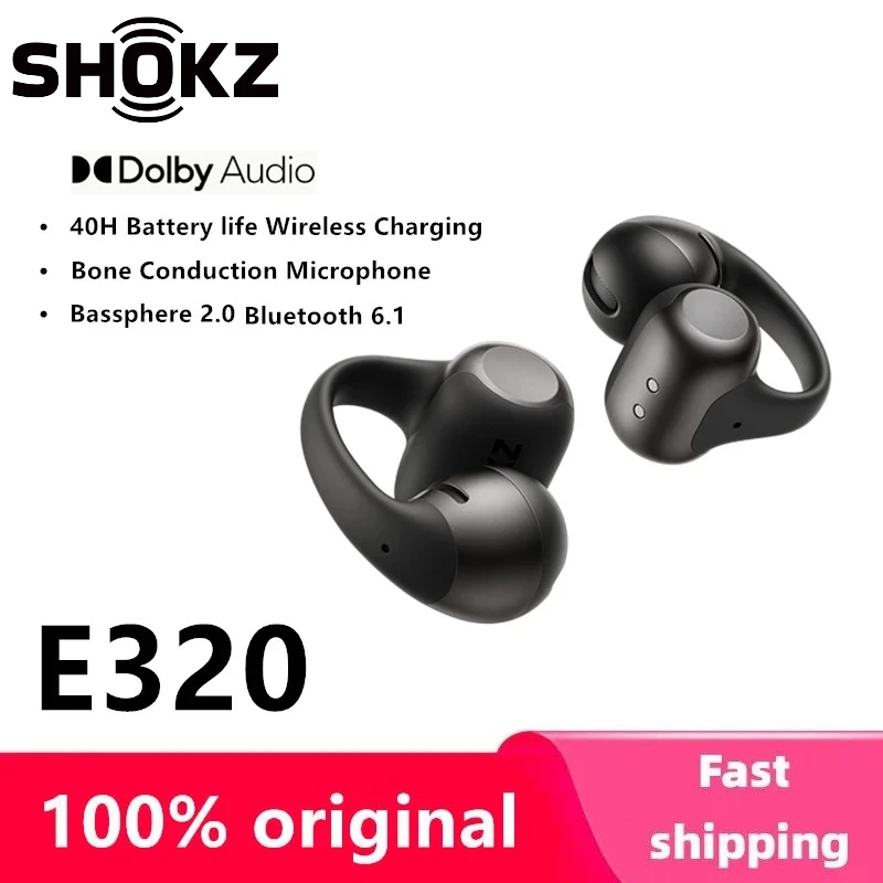 Shokz OpenDots ONE E310 Draadloze Oordopjes Oorklem Dolby Geluid Ultra Lange Standby Open Bluetooth 5.4 Sport Muziek Oordopjes E320