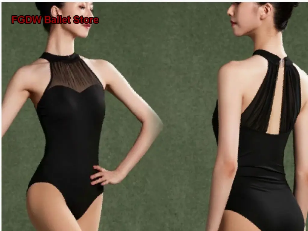 Women's Adult Ballet Leotard Mesh Panel Halter Neck Gymnastics Leotard Body Suit Aerial Yoga