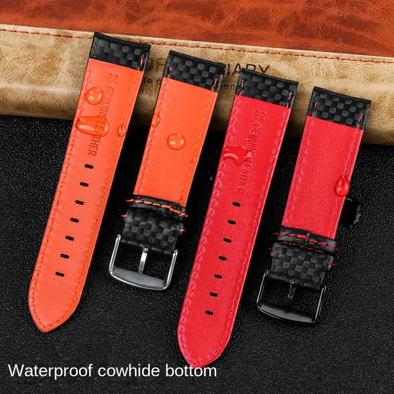 20mm 21mm 22mm 23mm Carbon Fiber Leather Black Orange White Red Line Stitching Watchband Universal Brand Watch Strap Bracelet Me