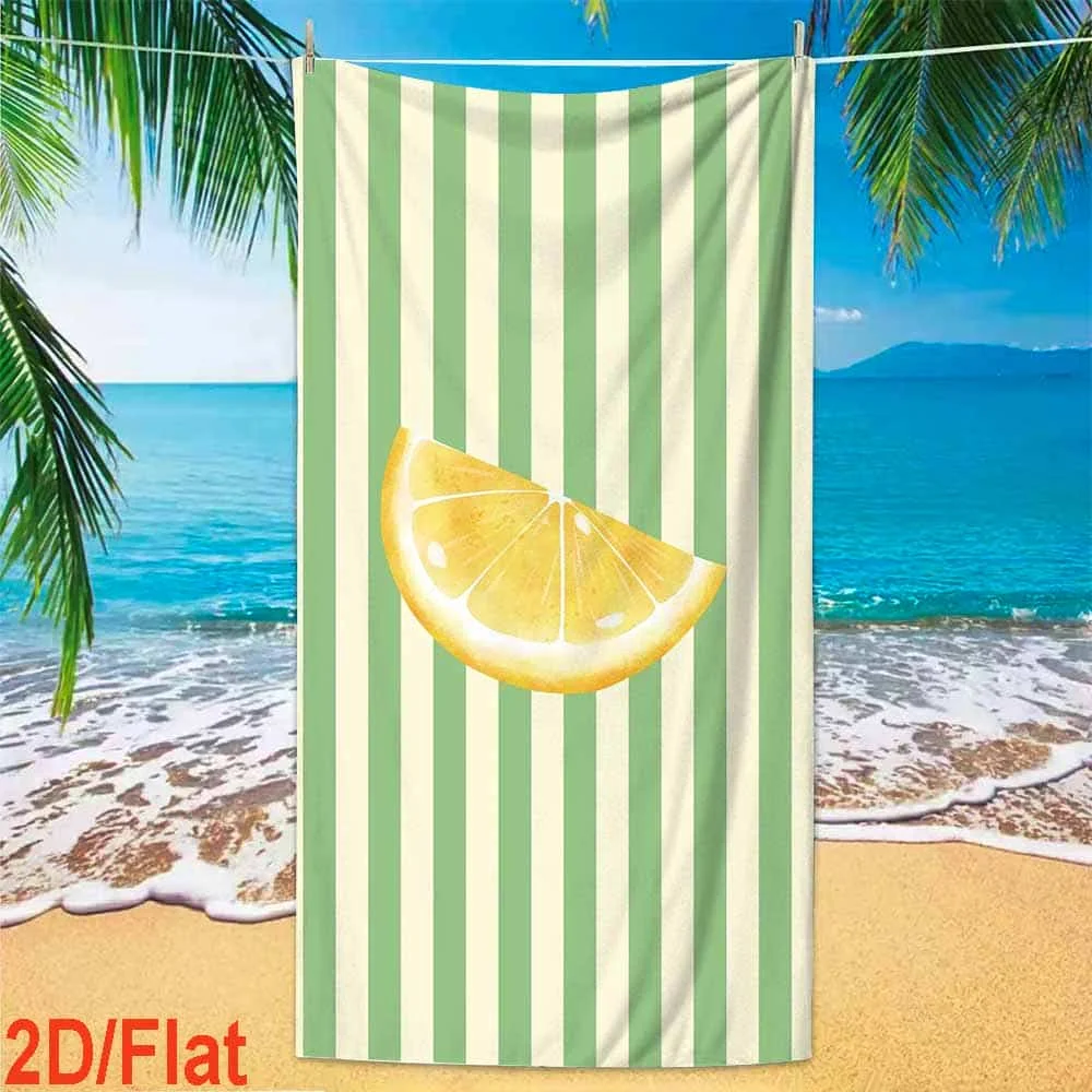 Green White Vertical Stripe Lobster Graphic Quick Dry Beach Towel Portable Super Soft Towel For Beach Swimming Pool Use