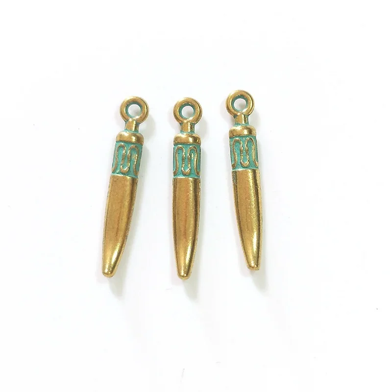 New 40pcs 25*4MM Patina Plated Zinc Alloy Green Tip Needle Spike Charms Curving  Pendants for DIY Jewelry Accessories