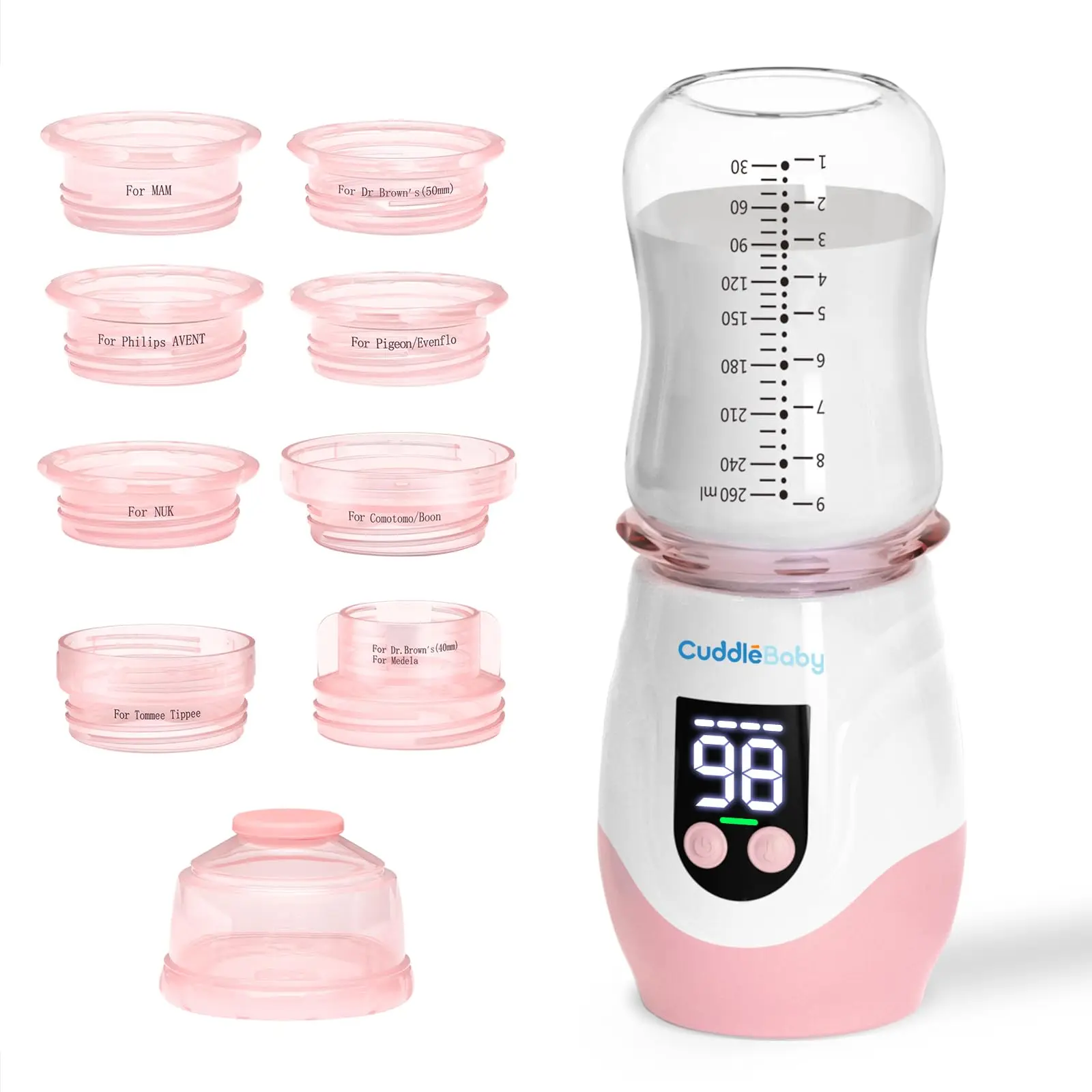 Portable Bottle Warmer for Travel,Cordless & Rechargeable with 8 Adapters,1 Milk Powder Container,Compatible with Most Bottle