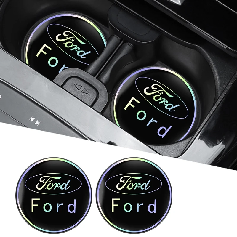 Posavasos láser para coche, alfombrilla con ranura para tazas, soporte para bebidas, Interior de coche para Ford Fiesta Ranger EcoSport ESCORT focus 1 focus 3 focus 2