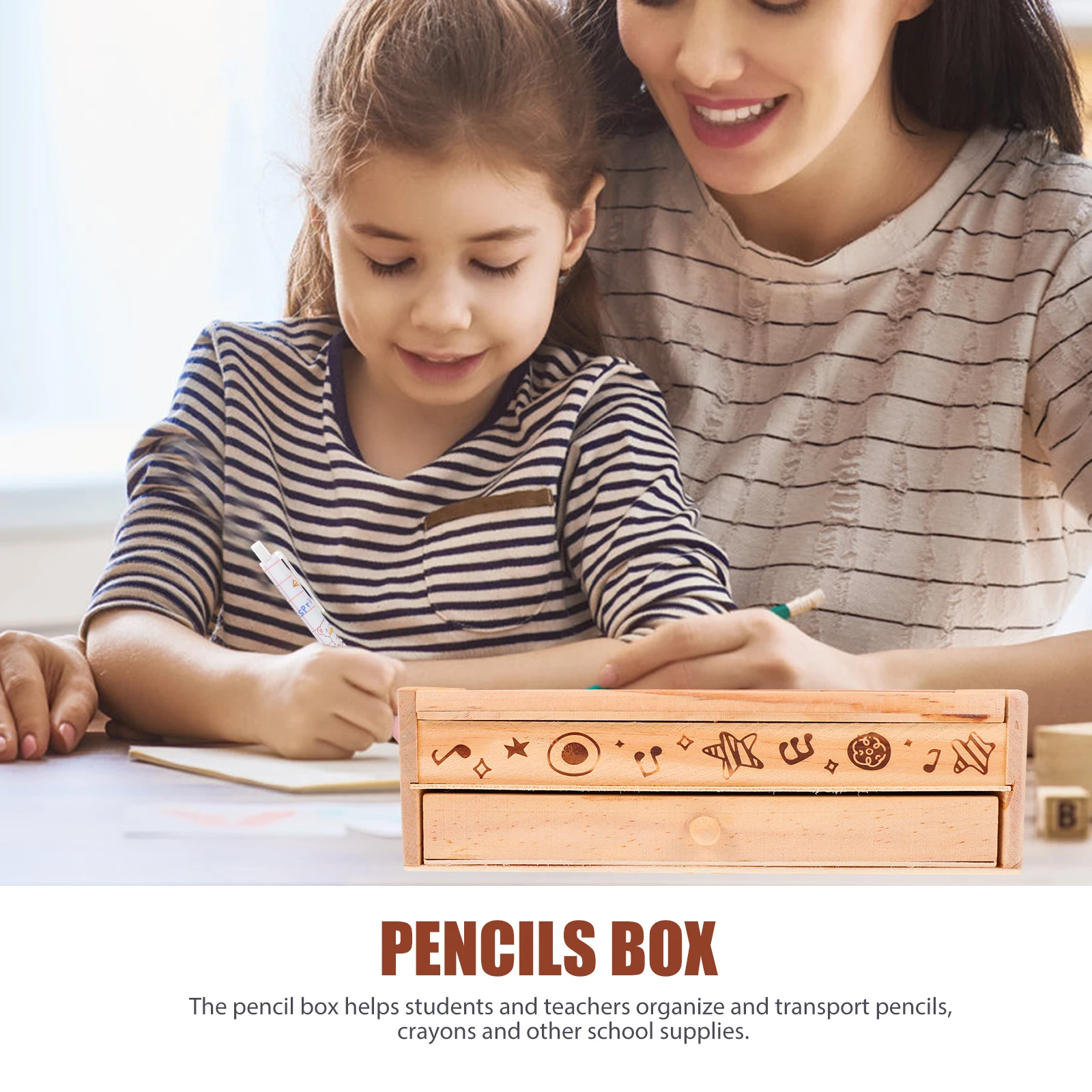 

Double Layer Wooden Pencil Box Large Capacity Storage Organizer For School Students Pen Case Holder