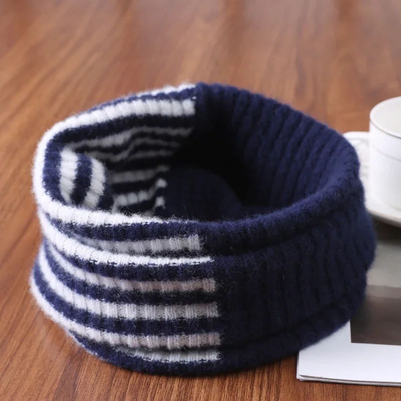 

Unisex 100% Pure Wool Knitted Neck Cover Solid & Striped Colors Warm Neck Protection Scarf for Autumn & Winter