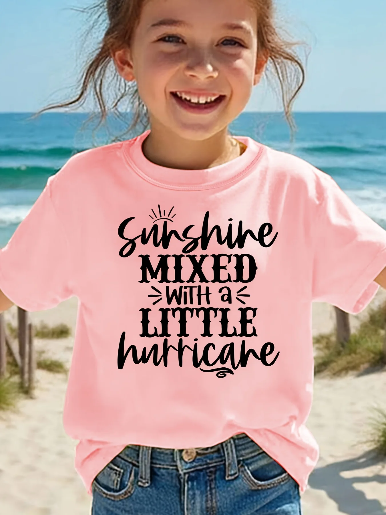 Kids T Shirt Sunshine Mixed With A Little Pink White Text Print Cute Sassy Kids Saying Short Sleeve O Neck Soft Cotton Tee Tops