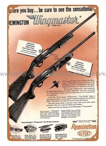 1951 Remington Wingmaster Pump Action Shotgun metal estaño signo retro decoración del hogar 1 pieza signo