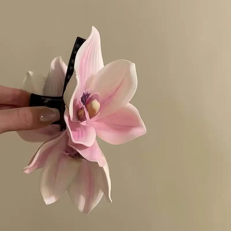 Große Orchideenblüten-Haarklammer für Damen, Hochzeit-Haarspange, Modische Mädchen-Pferdeschwanz-Haarklammer, Haarschmuck – Detail 5