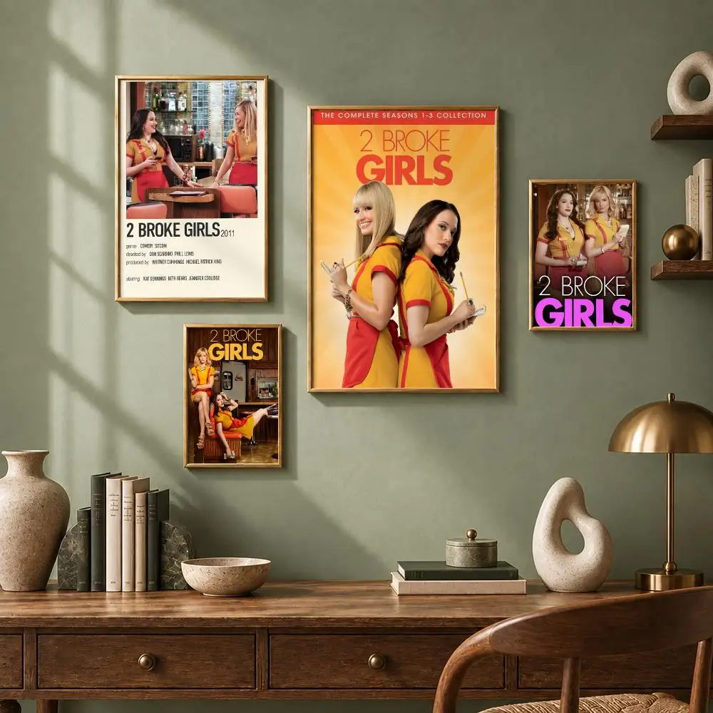 Funny TV Series 2 Broke Girls Poster HD Self-Adhesive No Residue After Removal Ideal for All Kinds of Wall Decor