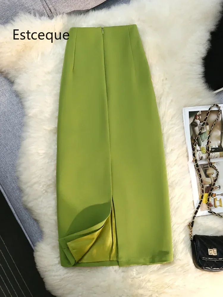 2025 elegante Vintage Schlitz Formale Frau Röcke Koreanische Mode Hohe Taille Dünne Lange Rock Frauen Frühling Sommer