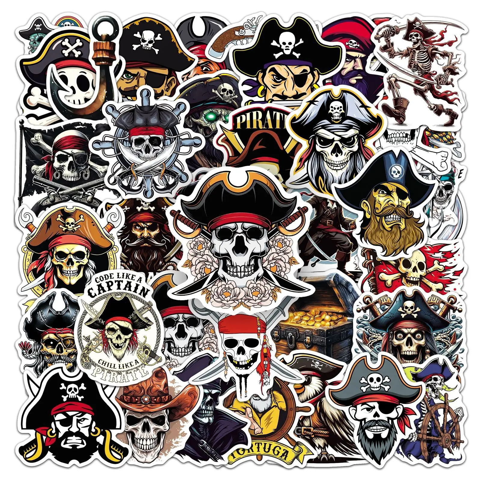 50Pcs Cartoon Graffiti Stickers, Pirate Skull Waterproof Vinyl Decals for Notebook Laptop Luggage Water Bottle Phone Scrapbook