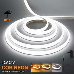 12V 24V COB LED Strip Light Double Side Glow Waterproof Flexible LED Neon Tape 320LEDs High Density Linear Lighting EU US Plug