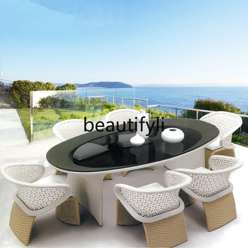 Outdoor table and chair combination creative backrest garden rattan chair three-piece courtyard Teng furniture