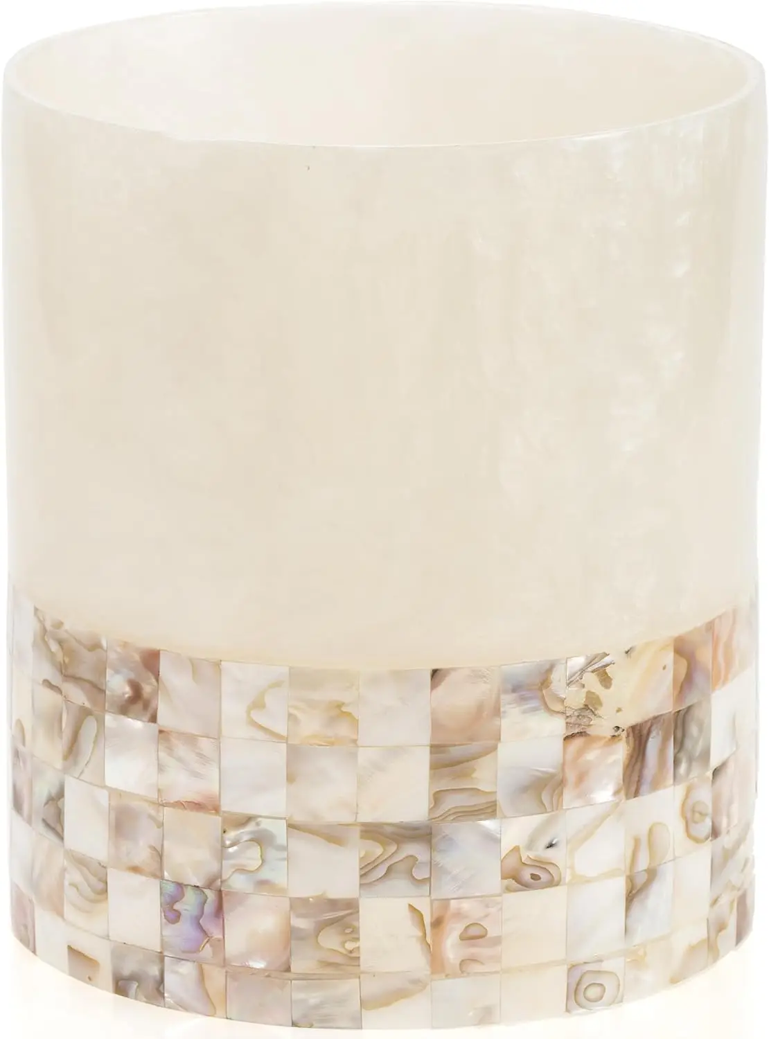 

Elegant Round Bathroom Trash Can with Mother of Pearl Shells, 1.58 Gal Capacity for Small Spaces