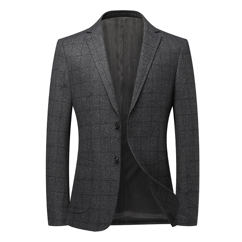 Blazers a cuadros para hombre, traje de chaqueta con patrón de cuadros de sombra gris oscura, trajes casuales inteligentes, atuendo ajustado a medida, aspecto de oficina para hombre