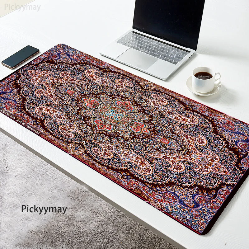 Persian Carpet Pattern Mouse Pad Ethnic Style Company Mousepad Pc Keyboard Gaming Accessories Office Desk Mat Locking Edge Rugs