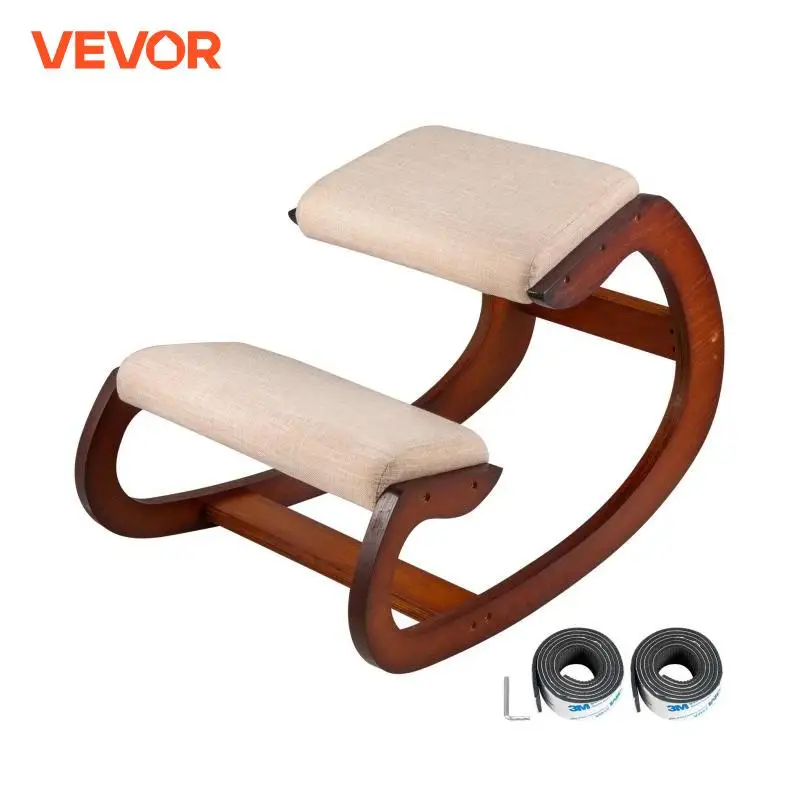 VEVOR Ergonomic Rocking Wooden Kneeling Chair Stool Correct Posture Computer Chair Original Home Office Furniture Thick Cushion