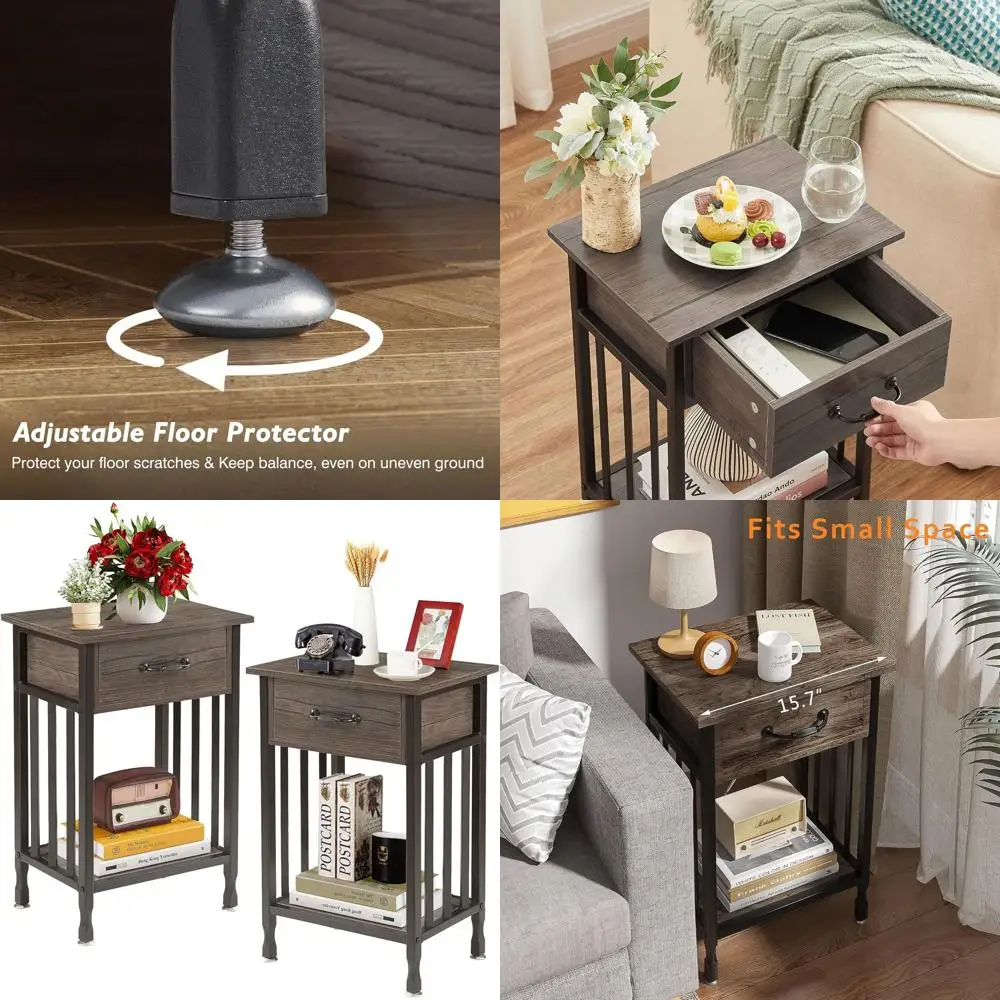 

Gray Wood 2-Piece Nightstand Set with Drawer & Shelf, 15.7x11.8x23.6 inches, Suitable for Bedroom, Living Room, Sofa Area