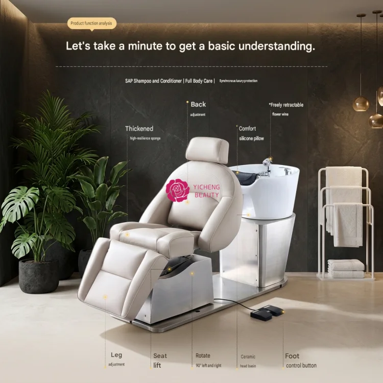 Yicheng Electric Rotating Shampoo Bed Multifunctional Lifting Hair Washing Chair Half-reclining Salon Bed for Beauty Hair Salon