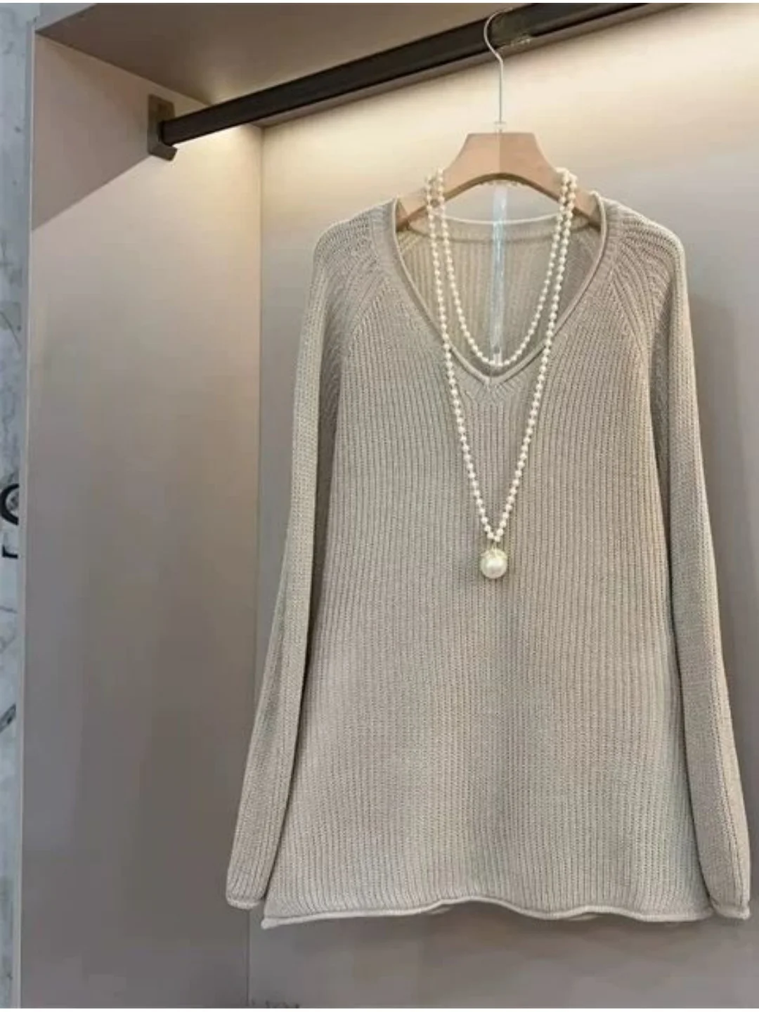 

plus Size V-Ne Knitwear Loose Fit Long Sve Base Layer Top Pure Color Korean Sle plus Size for plus Size Women