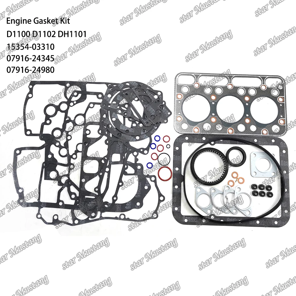 D1100 D1102 DH1101 Engine Gasket Kit 15354-03310 07916-24345 07916-24980 Suitable For Kubota Engine Parts