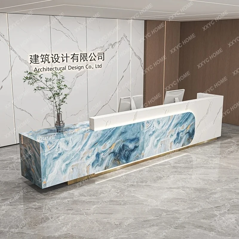 Restaurant Blue Front Desk Reception Counter White Classic Modern Reception Desks Beauty Salon