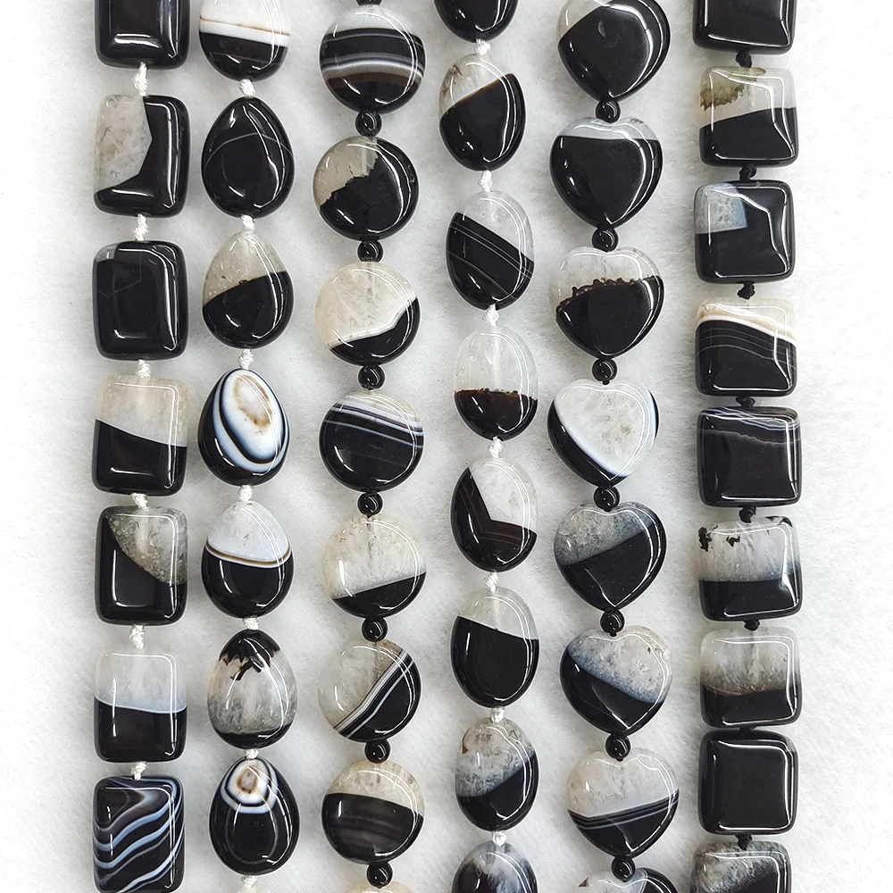 

Natural Stone Black Uruguayan Agate Rectangle Slice Oval Heart Round Bead Healing Crystal Gem for Jewelry Making DIY Accessories