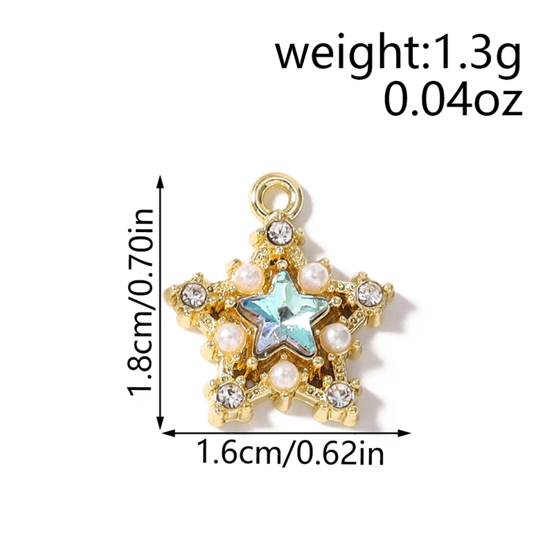 5 Stück, 17 x 19 mm, zarte, farbenfrohe Stern-Anhänger aus Kristall, zum Basteln von Halsketten, Ohrringen, Armbändern, für DIY-Bastelarbeiten und Schmuckherstellung. – Detail 14