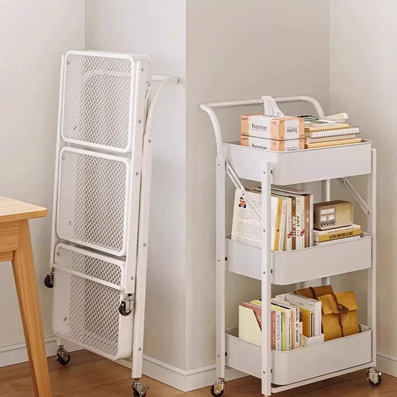 Desk Shelf Trolley Floor Standing Children's Bookshelf Multi-layer Mobile Snack Folding Rack Wrought Iron Salon Furniture