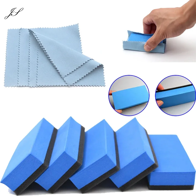 10 pcs Car Ceramic Coating Sponge Applicator Glass Nano Wax Coat Sponges Blue Square Sponge and Cloth Car Cleaning Brush Tools