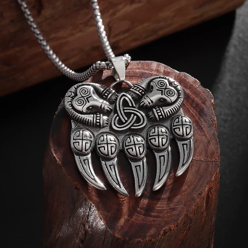 High Quality Stainless Steel Men's Domineering Nordic Mythology Pirate Bear Claw Pendant Necklace Jewelry Accessories