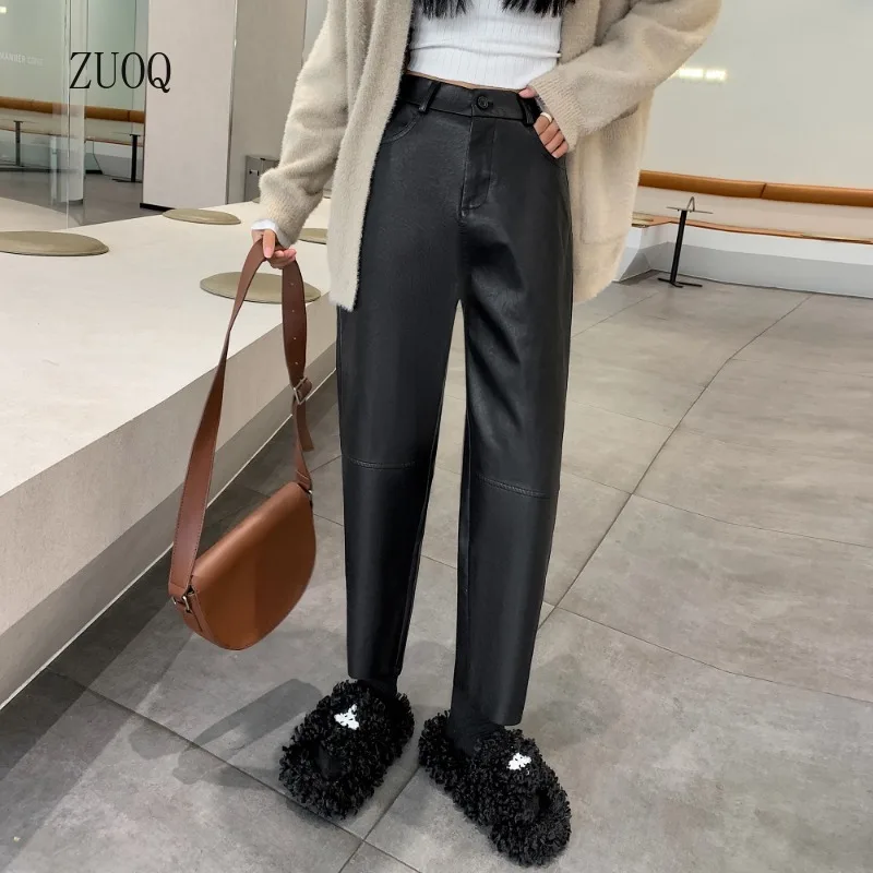 Pantaloni in pelle PU Donna 2025 Autunno e inverno Nuovi pantaloni casual a vita alta Pantaloni moda solidi Donna