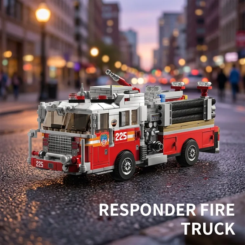 Urban Rescue American Fire Truck Puzzle Assembly Building Block Model Kit Creative Fire Truck Desktop Decoration Model Toy