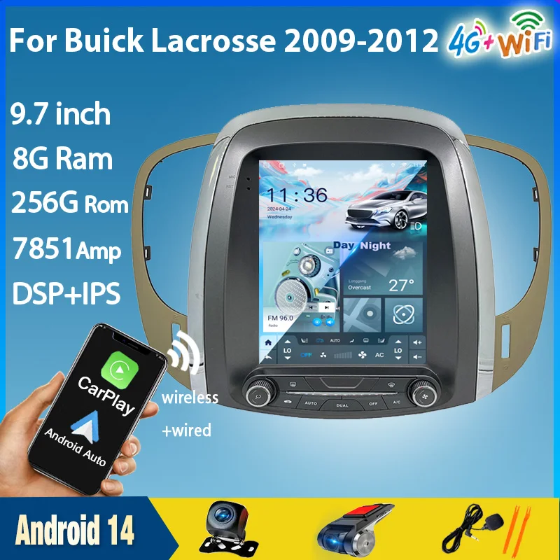 Автомобильное радио Android 14, для Buick Lacrosse GM Alpheon 2009 2010 2011 2012, GPS-навигация, вертикальный экран, мультимедийный DVD в стиле Tesla