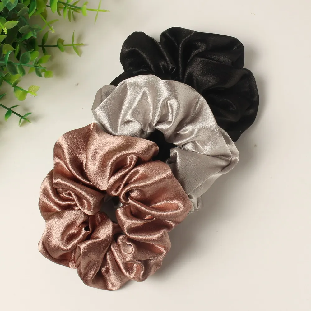 Scrunchies de cabelo acetinado para mulheres, bandas de laços para meninas, rabo de cavalo grosso encaracolado, coroa de pônei fofa