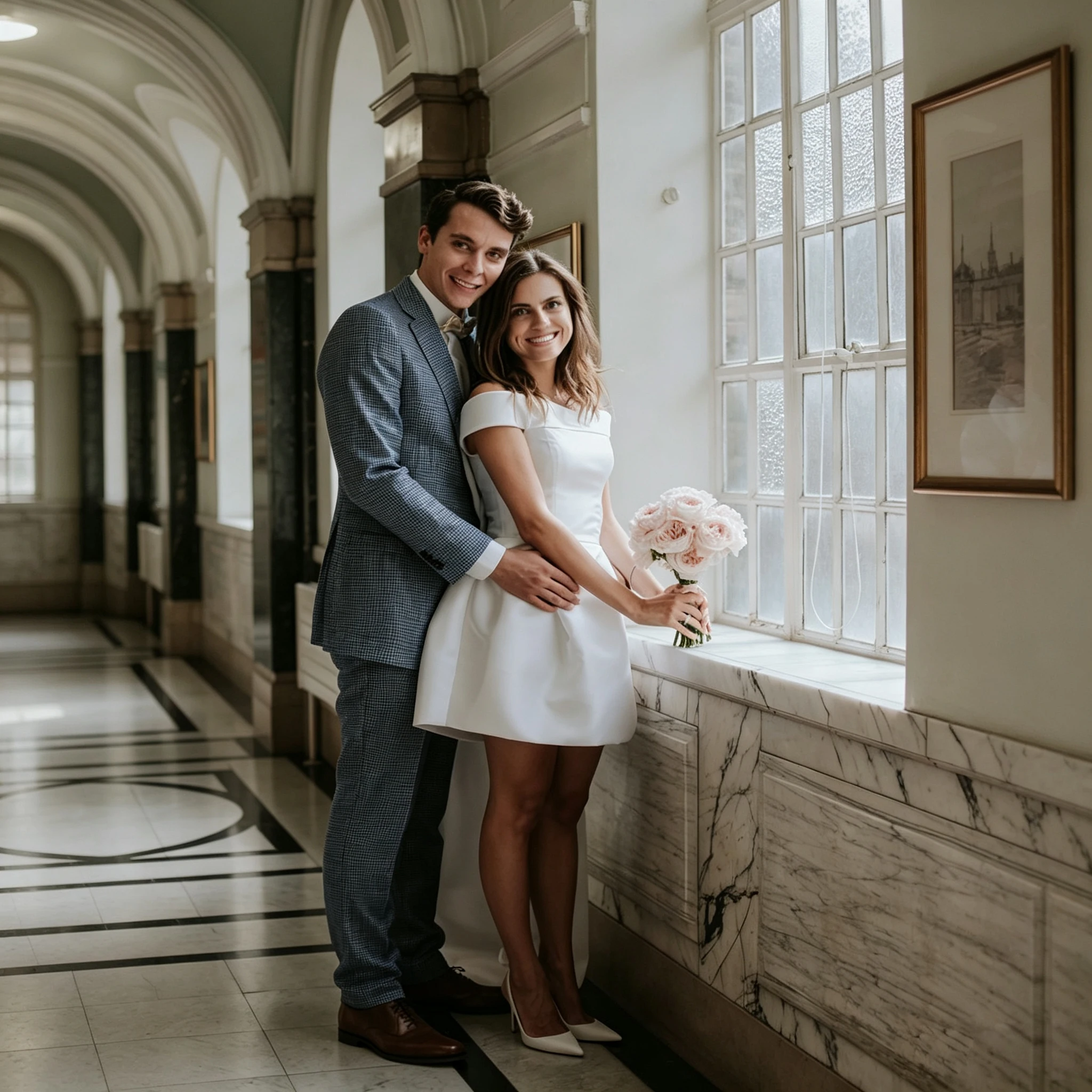 Off Shoulder Satin Mini Wedding Dress Big Bow Detachable Train White Bridal Gown Civil Registry Elopement Bride City Shoot Party