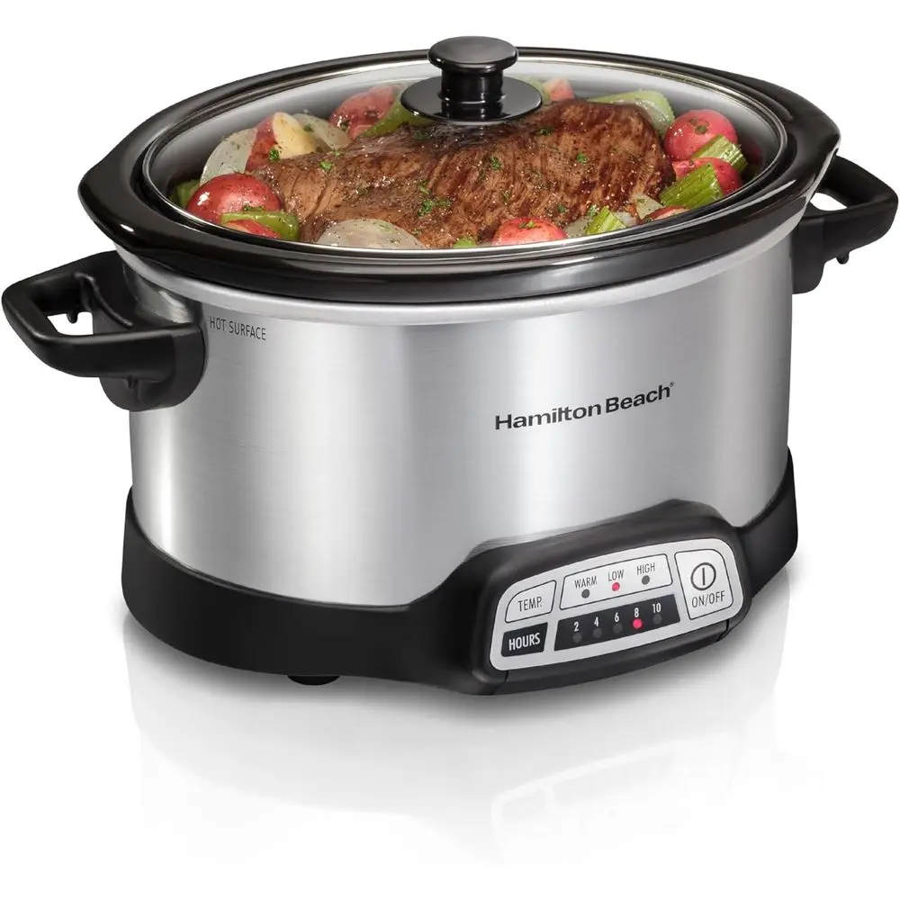 

4-Quart Flexible Programming Slow Cooker, 5 Settings, Dishwasher-Safe Pot & Lid, Silver