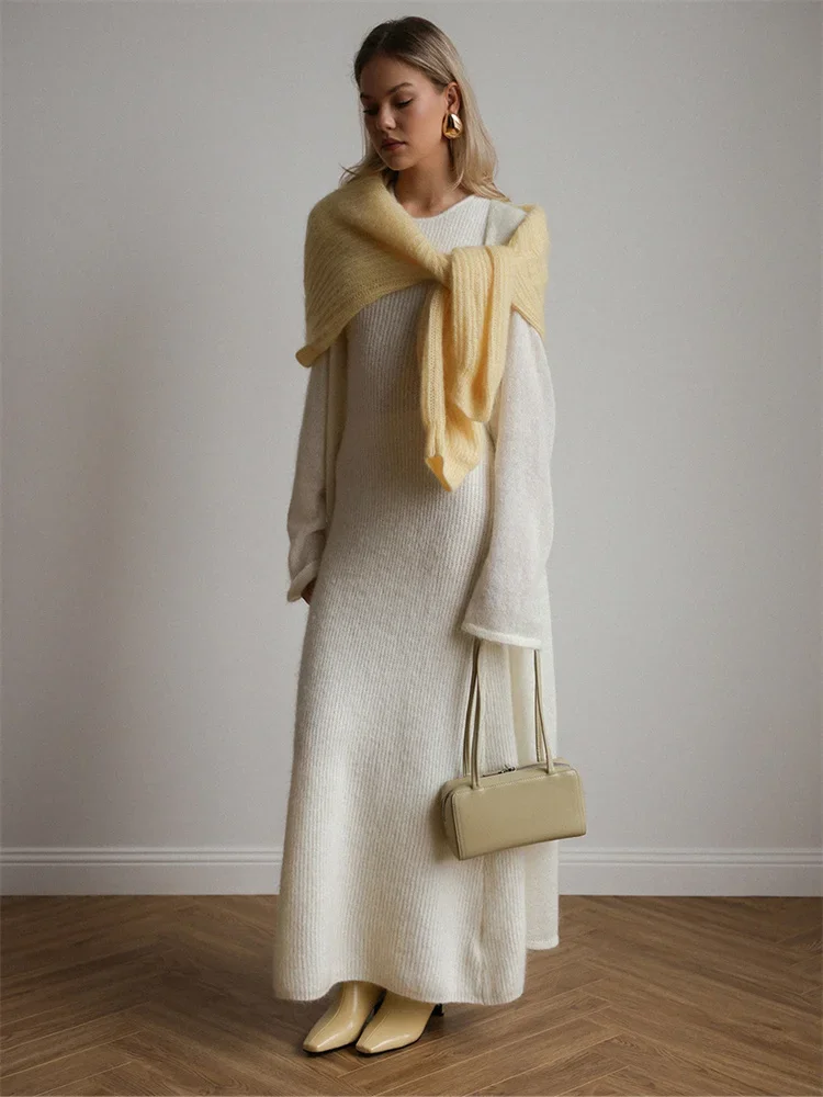 

Fashion Knit Long Dress Sets Women Loose Autumn 2025 New Casual See-Through Holiday Beach Dress Female Knitwear Outfits