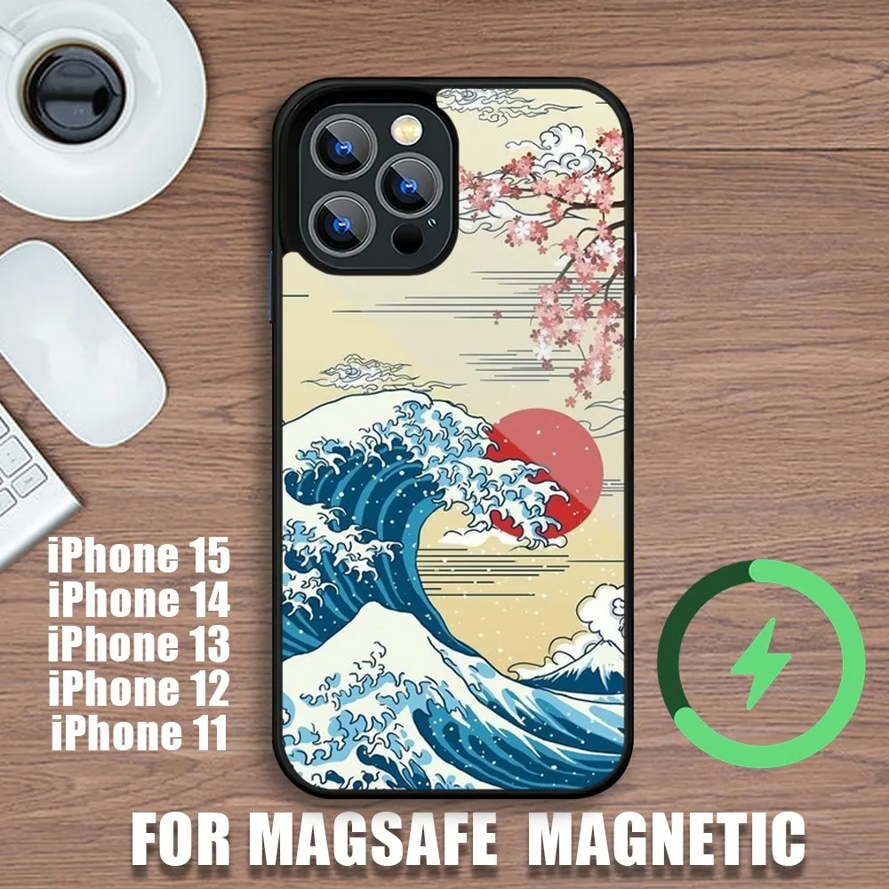 The Great Wave Off Kanagawa Phone Case For iPhone 11 12 13 14 15 Plus Pro Max Charging Magsafe Magnetic Wireless Cover