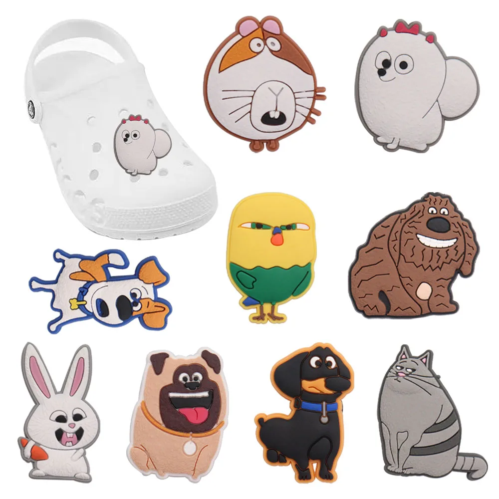 1-9Pcs The Secret Life of Pets Boys Girls Shoe Buckle Charms Lovely Rabbit Dogs Max PVC Decorations DIY Backpack